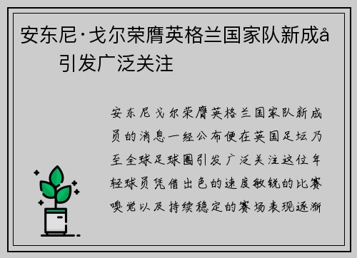 安东尼·戈尔荣膺英格兰国家队新成员引发广泛关注